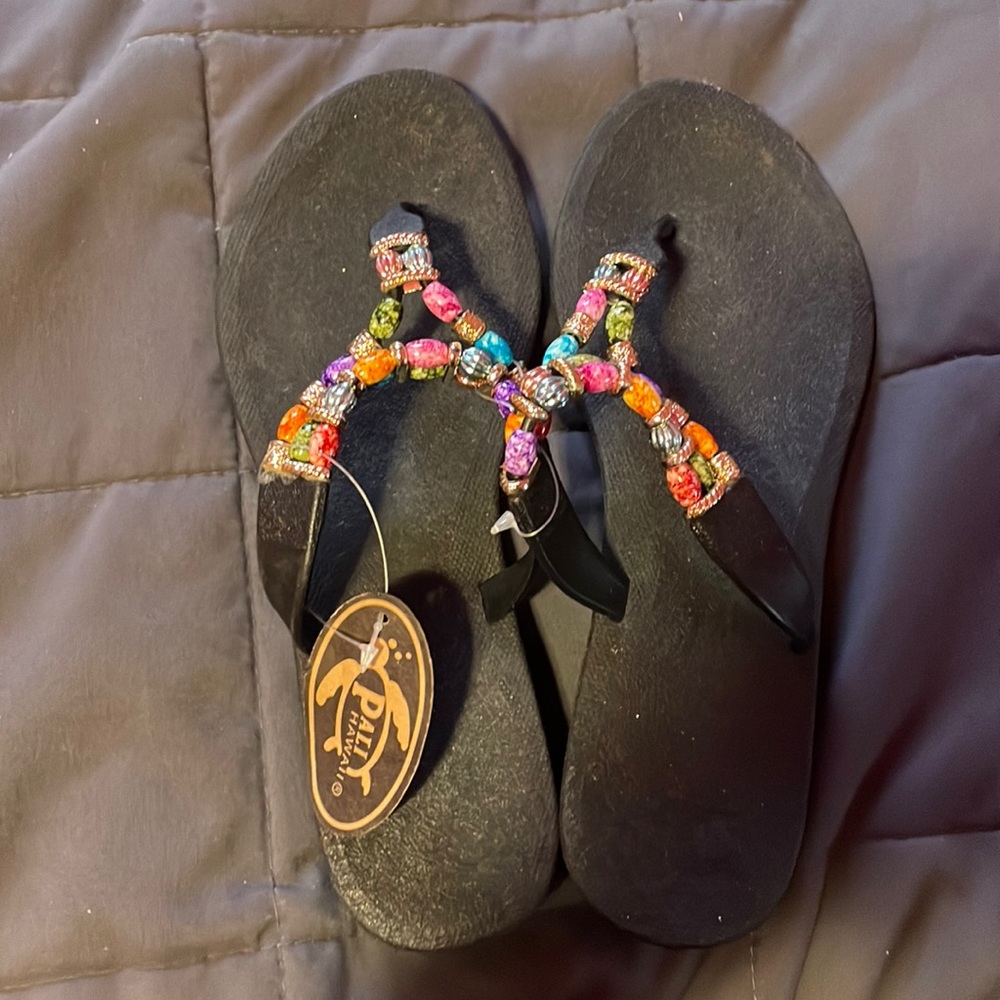 Black With Multicolor Jewel Detail Comfy Slides Size 10